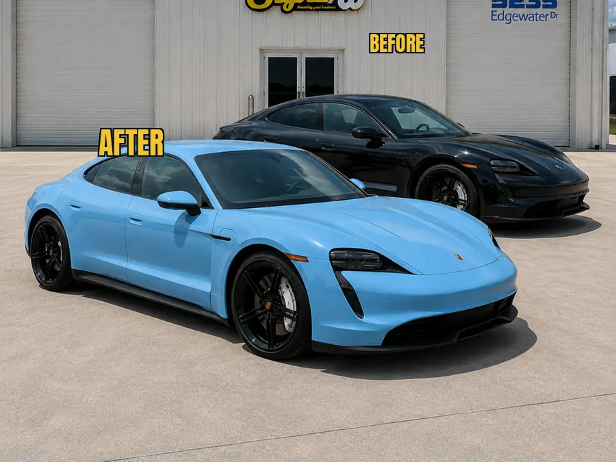 Color change wrap in our Orlando shop &mdash; black to sky blue