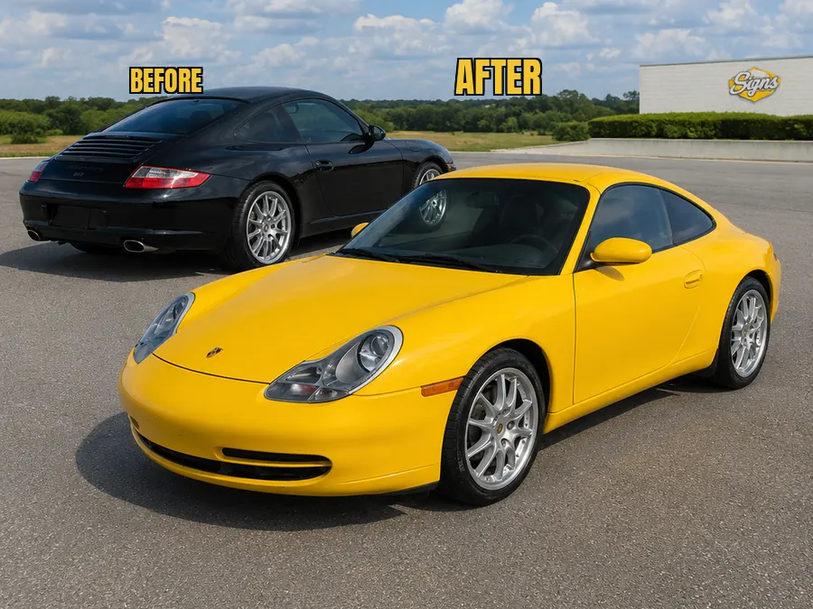 Color change wrap in our Orlando shop &mdash; black to yellow
