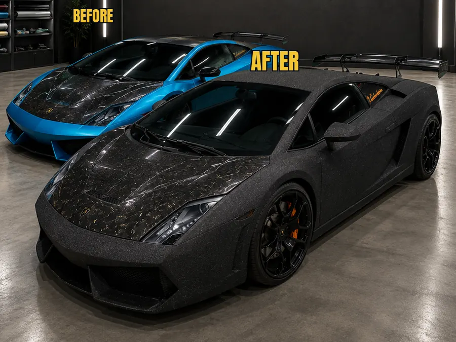 Color change wrap in our Orlando shop &mdash; blue to forged carbon