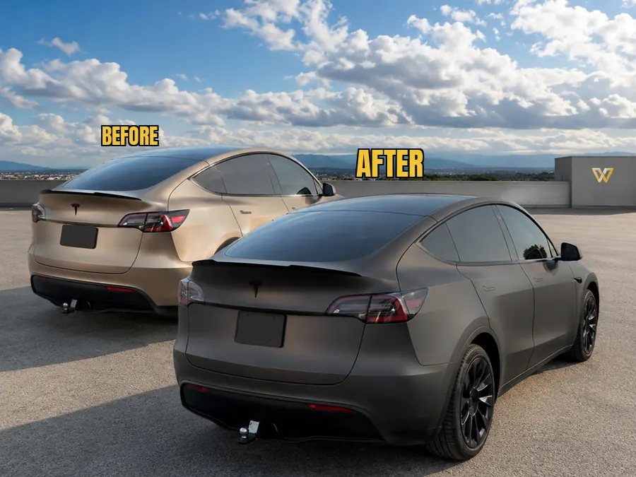 Color change wrap in our Orlando shop &mdash; champagne to satin grey