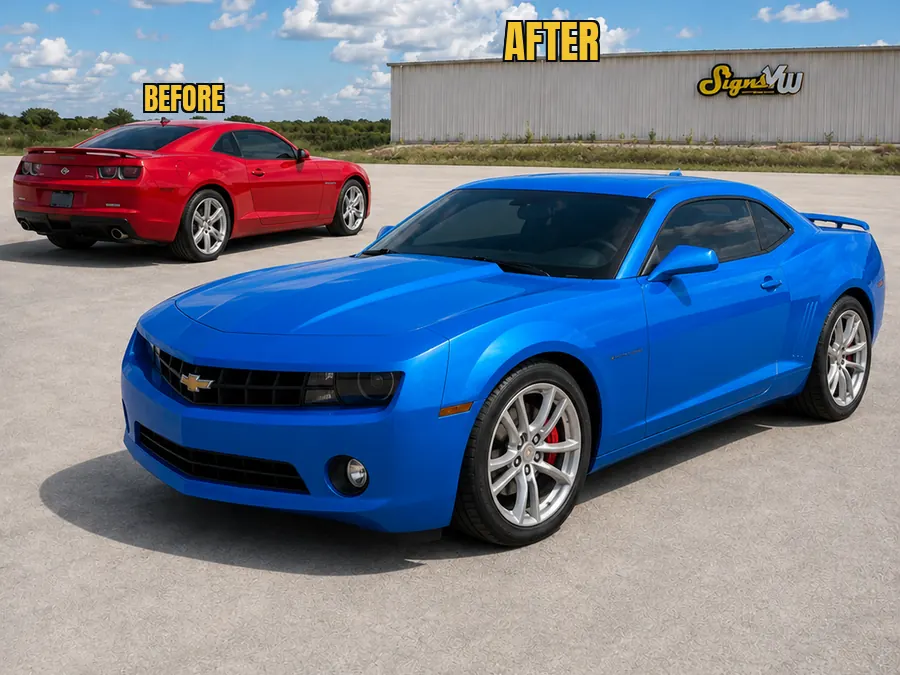 Color change wrap in our Orlando shop &mdash; red to electric blue