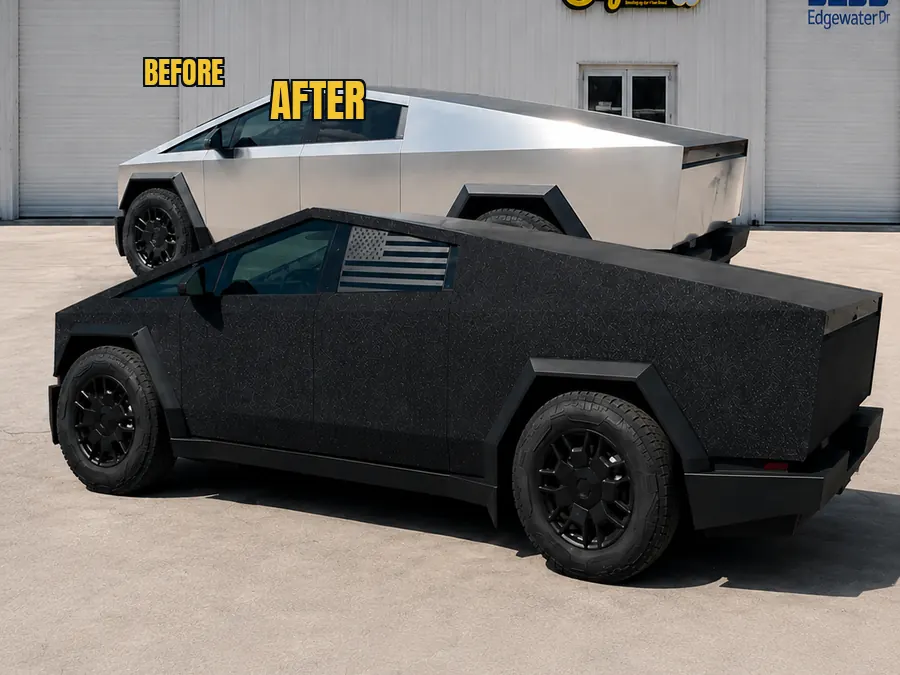 Color change wrap in our Orlando shop &mdash; stainless to textured black